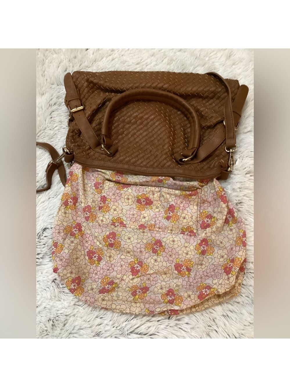 Maurice’s Adjustable removable strap handbag brown basket weave style - Picture 12 of 13